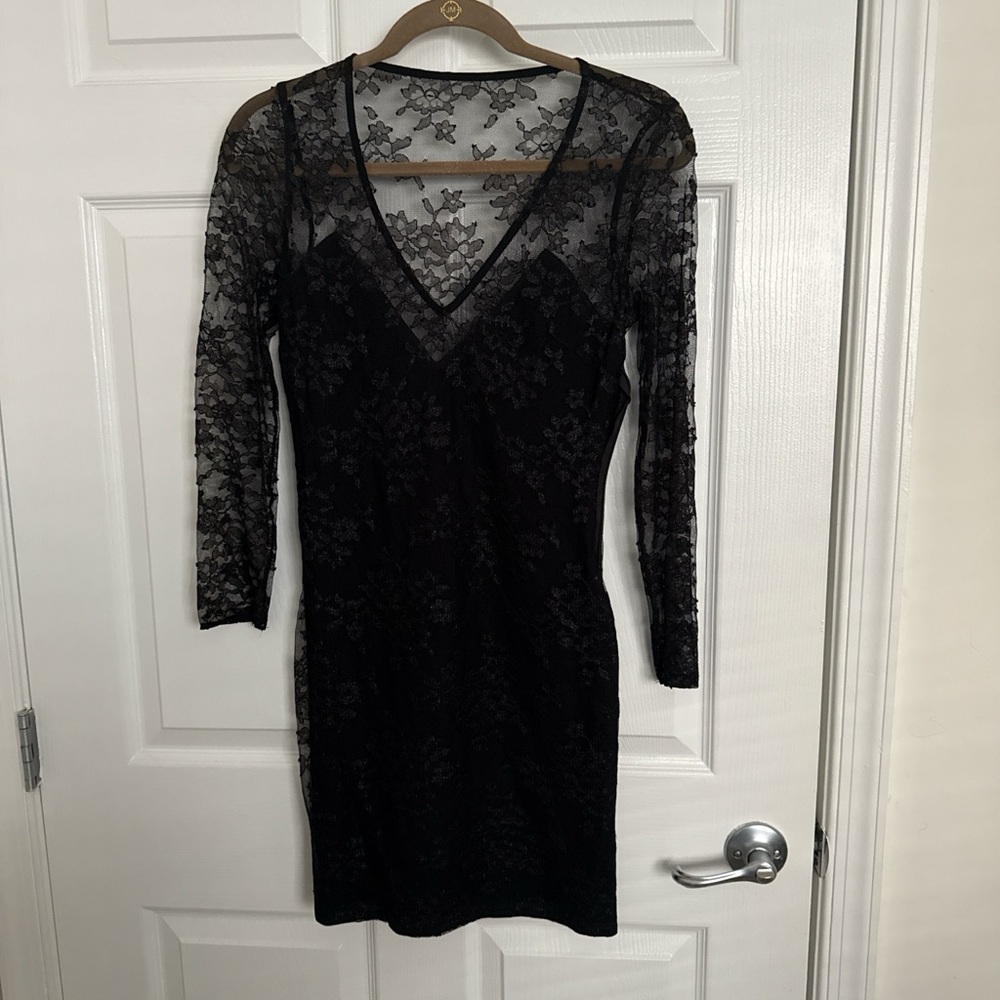 Express Black Lace Long Sleeve Dress